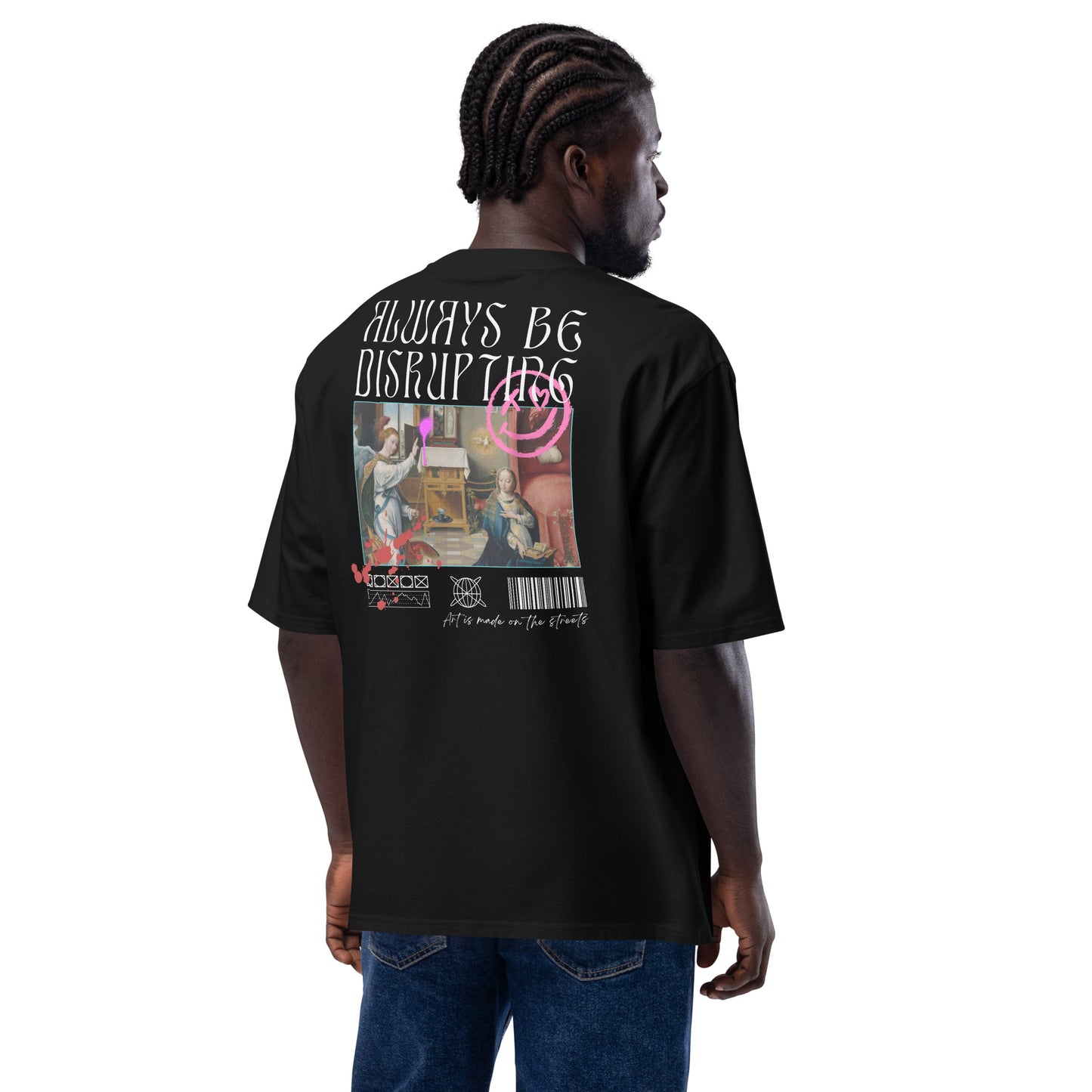 Oversized Μαύρο Ανδρικό T-shirt - Always be Disrupting Artistic Graffiti over Painting