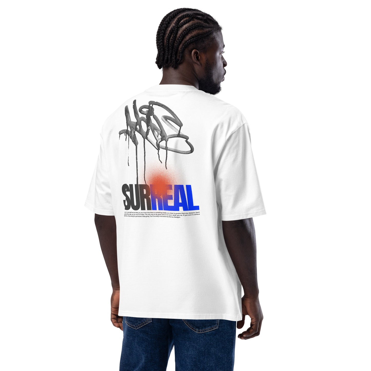 Oversized Λευκό Ανδρικό T-shirt - Surreal Graffiti Μαύρο σε Λευκό
