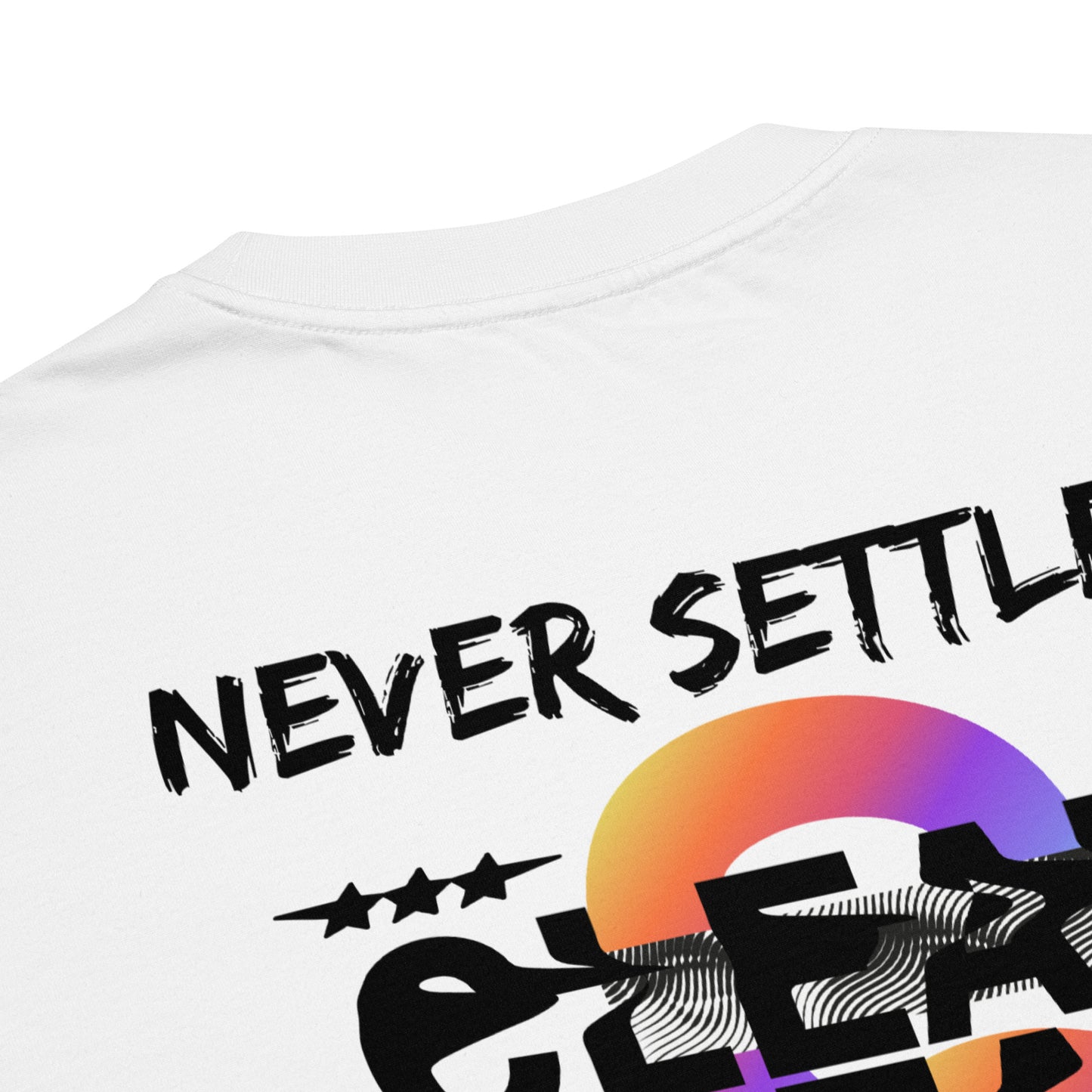 Oversized Λευκό Ανδρικό T-shirt - Graphic Never Settle, Never Give Up