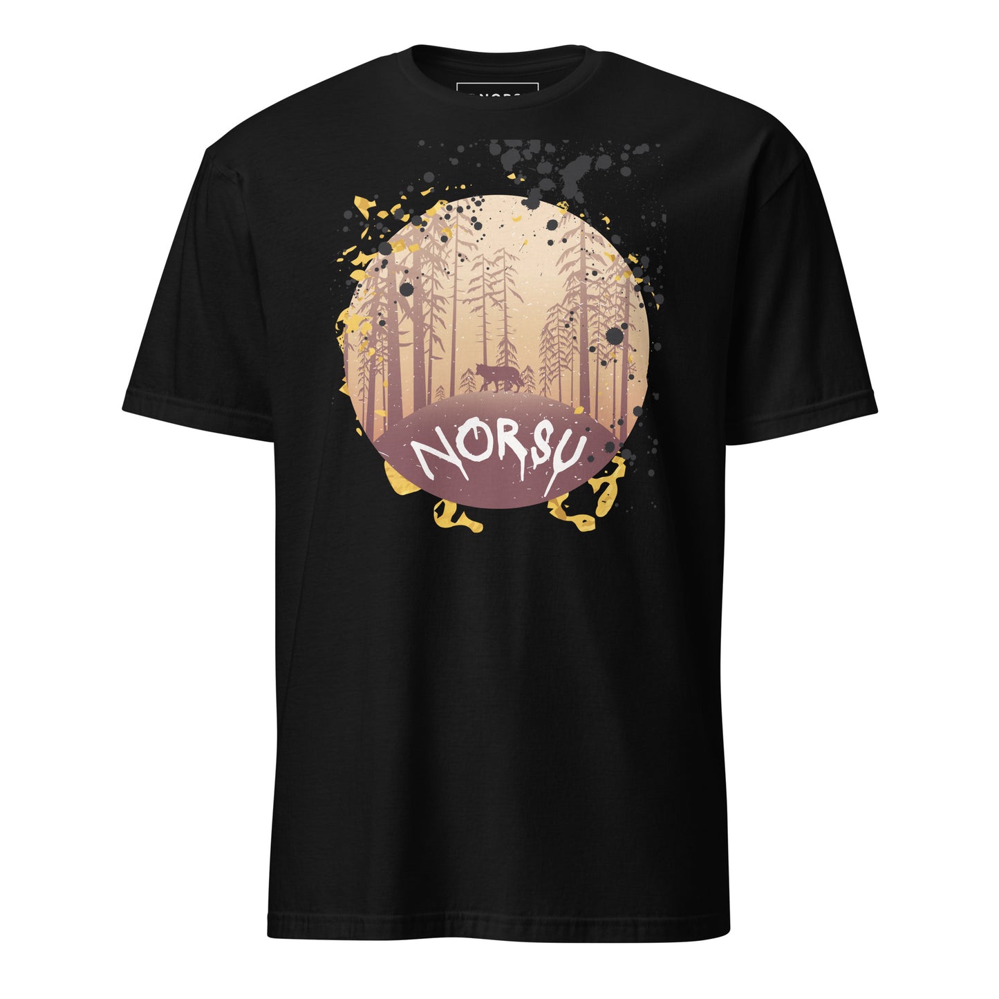Μαύρο Ανδρικό T-shirt - Λύκος στο Δάσος Γκραφίτι