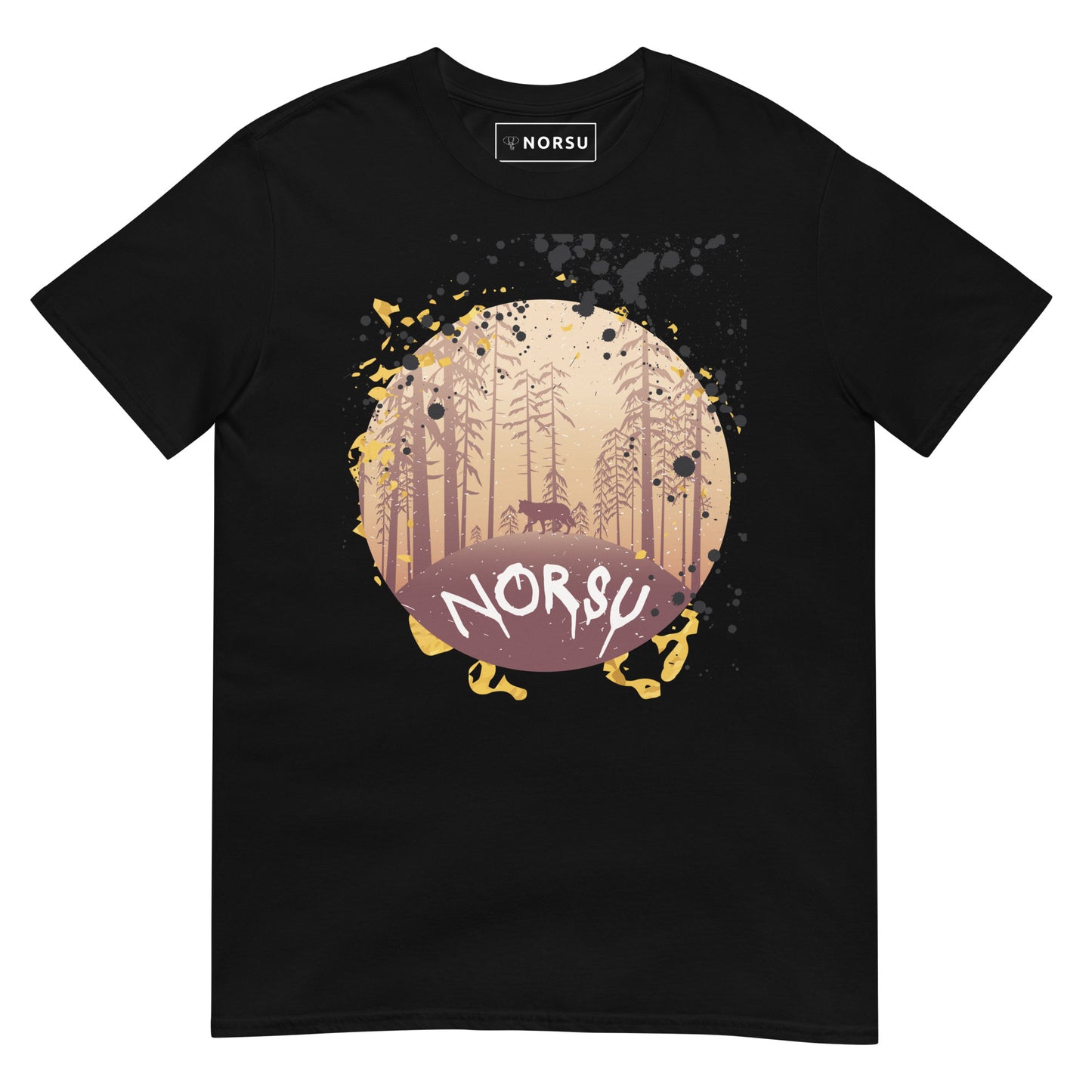 Μαύρο Ανδρικό T-shirt - Λύκος στο Δάσος Γκραφίτι
