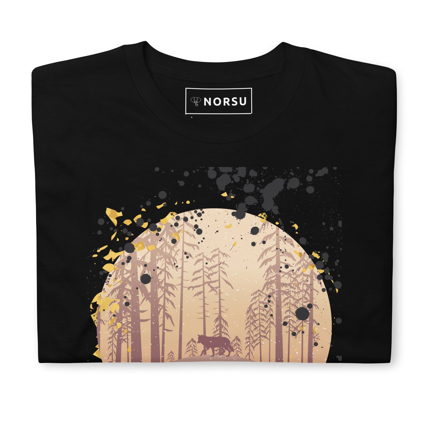Μαύρο Ανδρικό T-shirt - Λύκος στο Δάσος Γκραφίτι