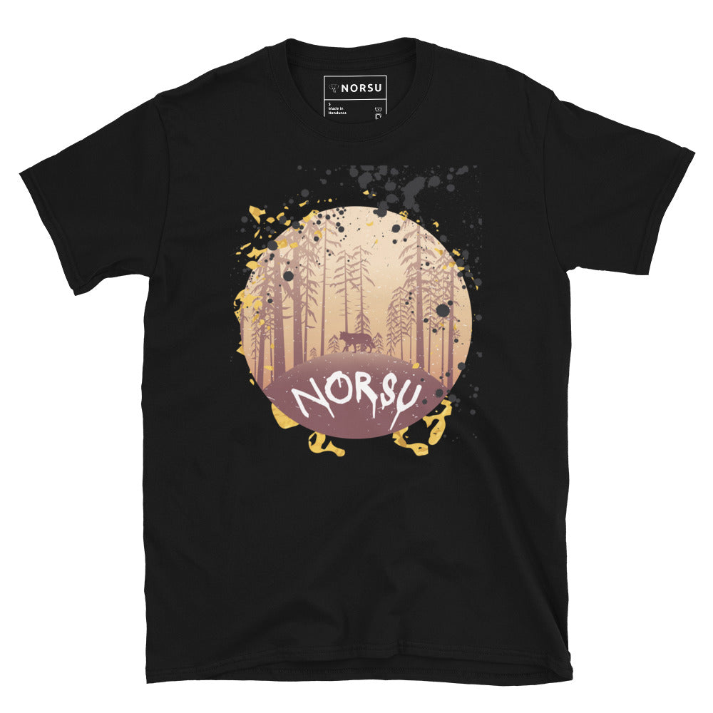 Μαύρο Ανδρικό T-shirt - Λύκος στο Δάσος Γκραφίτι