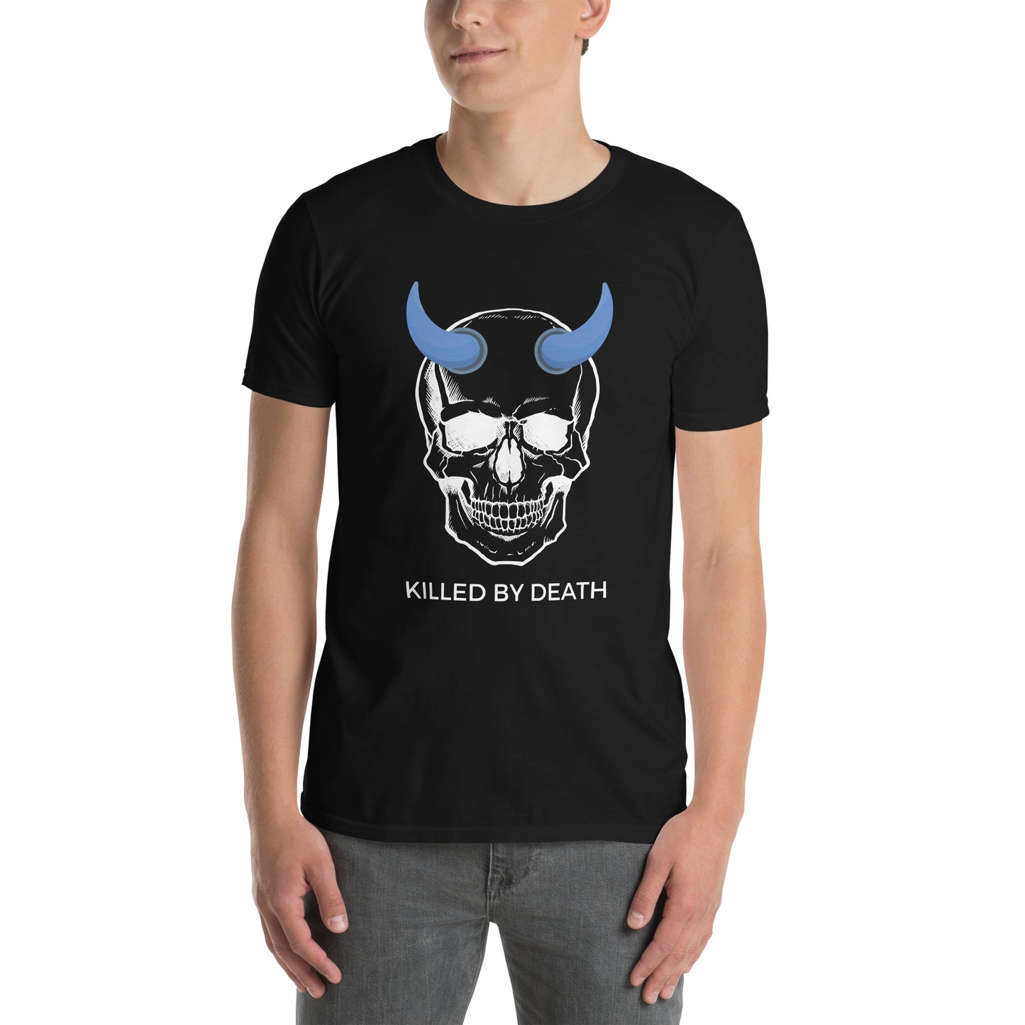 Μαύρο Ανδρικό T-shirt - Νεκροκεφαλή Μπλε Κέρατα Killed by Death Motorhead