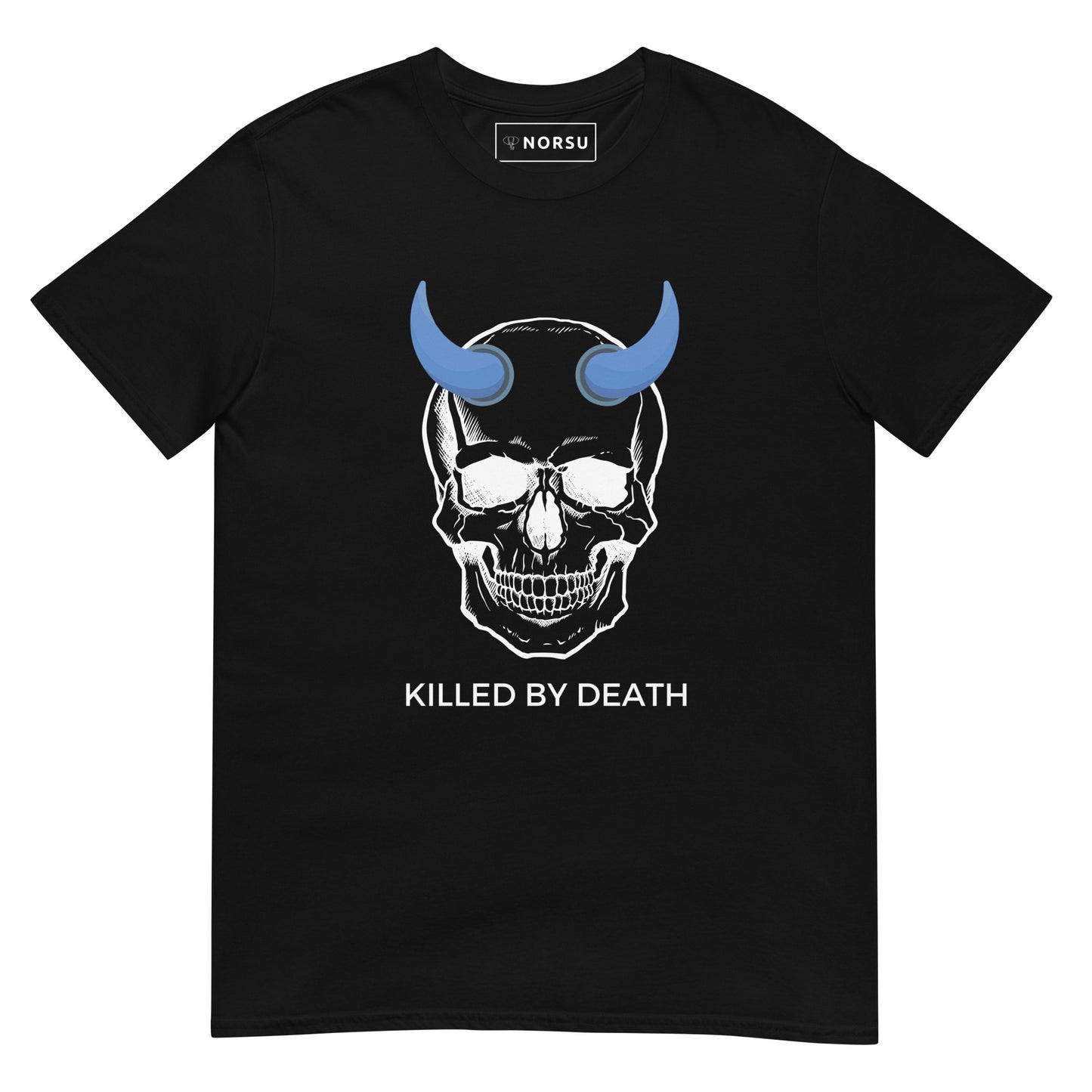 Μαύρο Ανδρικό T-shirt - Νεκροκεφαλή Μπλε Κέρατα Killed by Death Motorhead