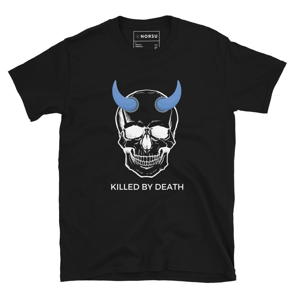 Μαύρο Ανδρικό T-shirt - Νεκροκεφαλή Μπλε Κέρατα Killed by Death Motorhead