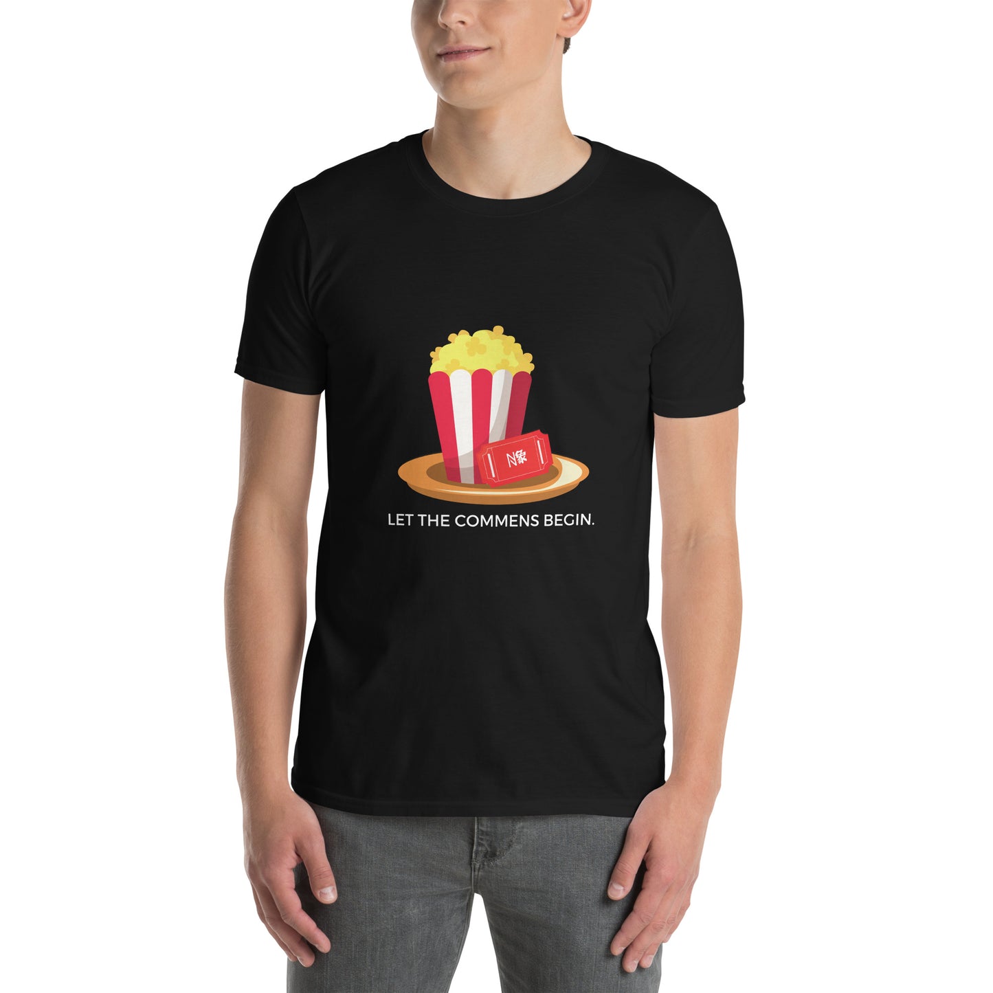Camiseta negra de hombre - Palomitas de maíz Que empiecen los comentarios