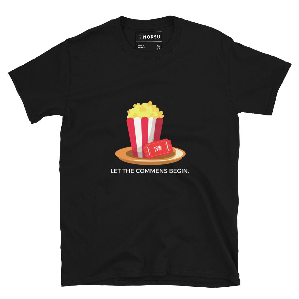 Camiseta negra de hombre - Palomitas de maíz Que empiecen los comentarios