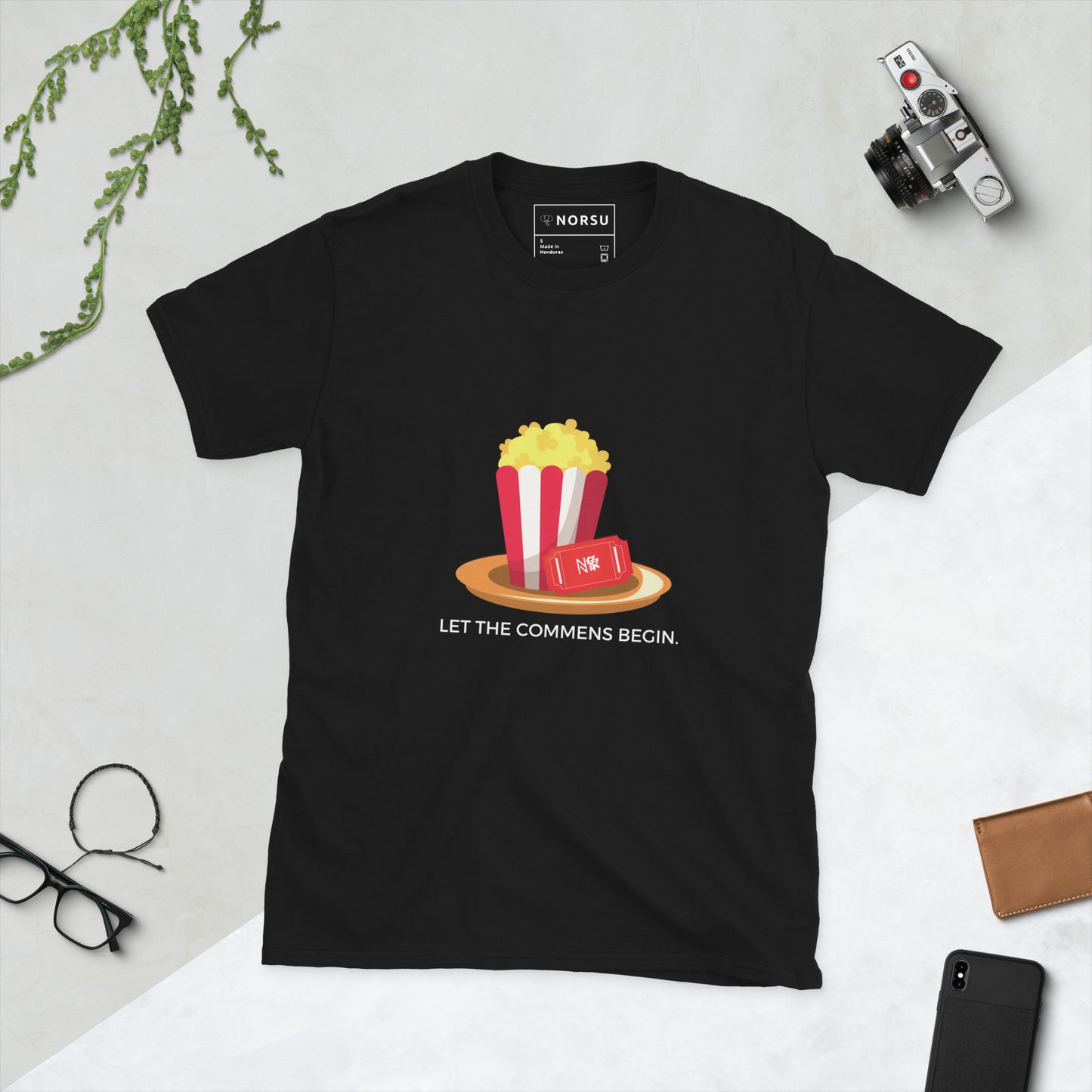 Camiseta negra de hombre - Palomitas de maíz Que empiecen los comentarios