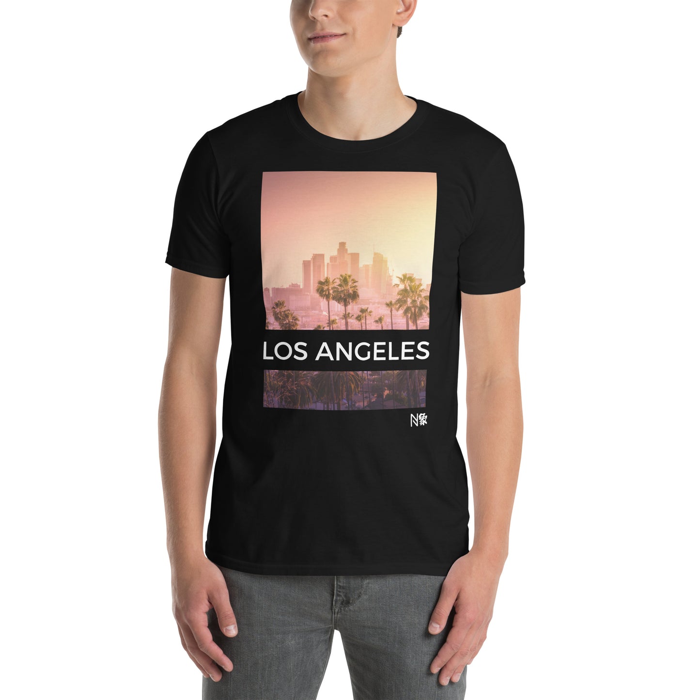 Black Men's T-shirt - Los Angeles Skyscrapers Sunset