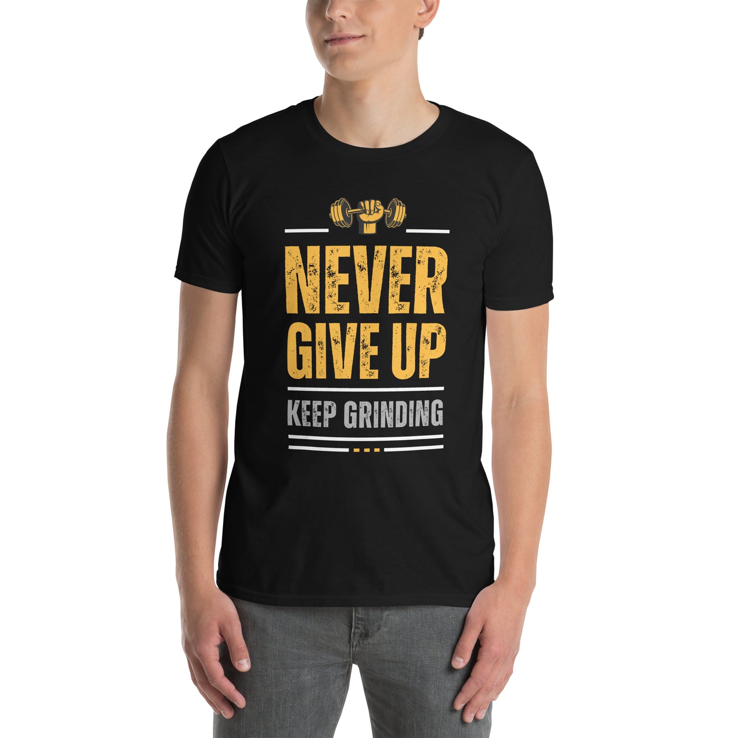 Μαύρο Ανδρικό T-shirt - Never Give Up, Keep Grinding