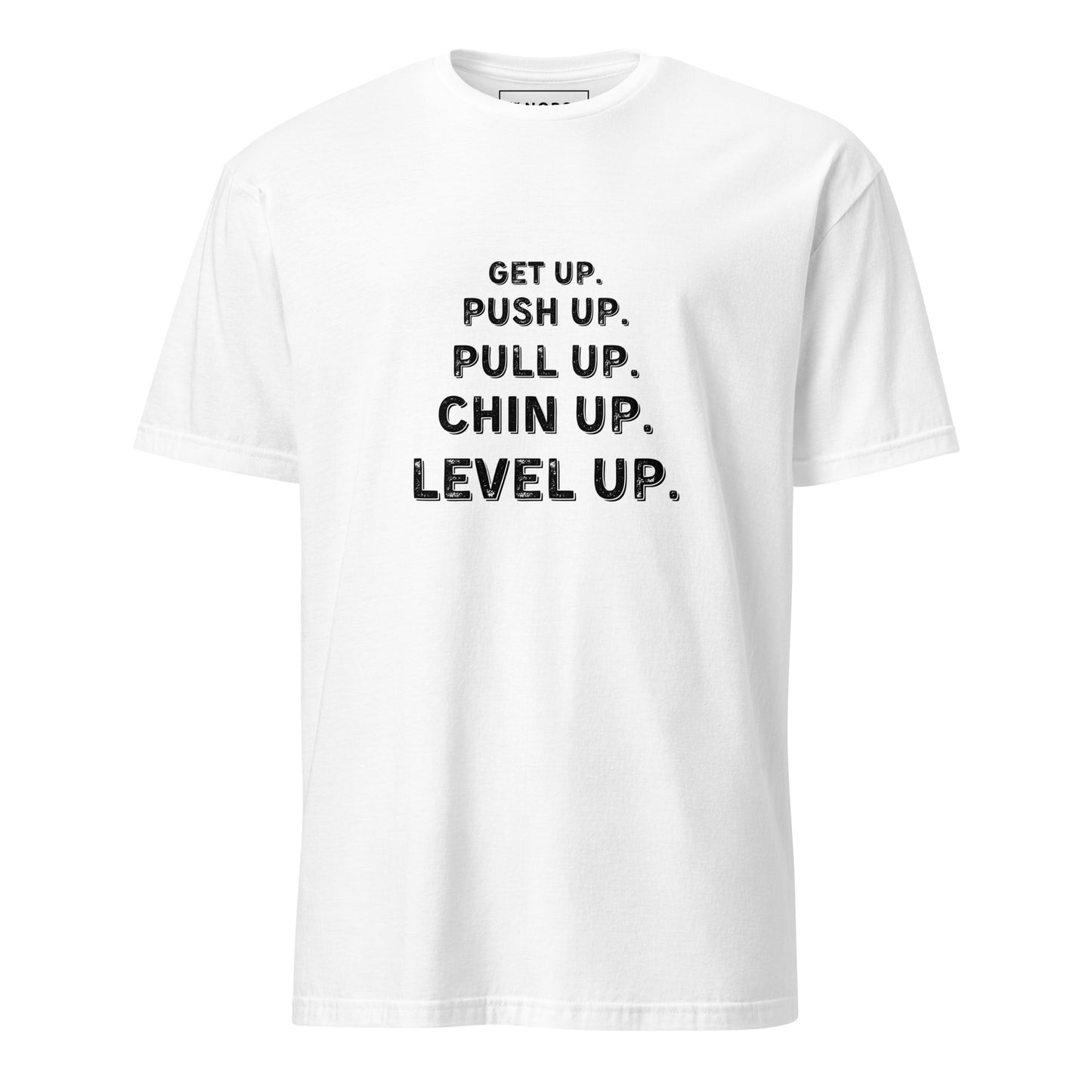 Λευκό Ανδρικό T-shirt - Get up, Push up, Pull up, Chin up, Level up