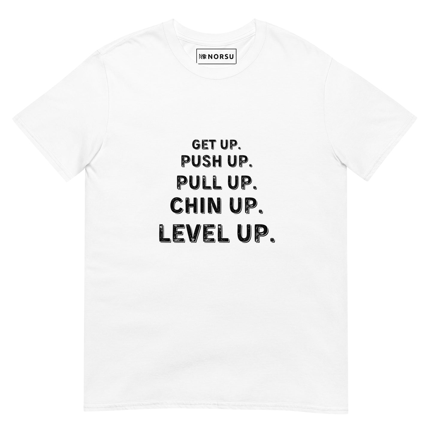 Λευκό Ανδρικό T-shirt - Get up, Push up, Pull up, Chin up, Level up