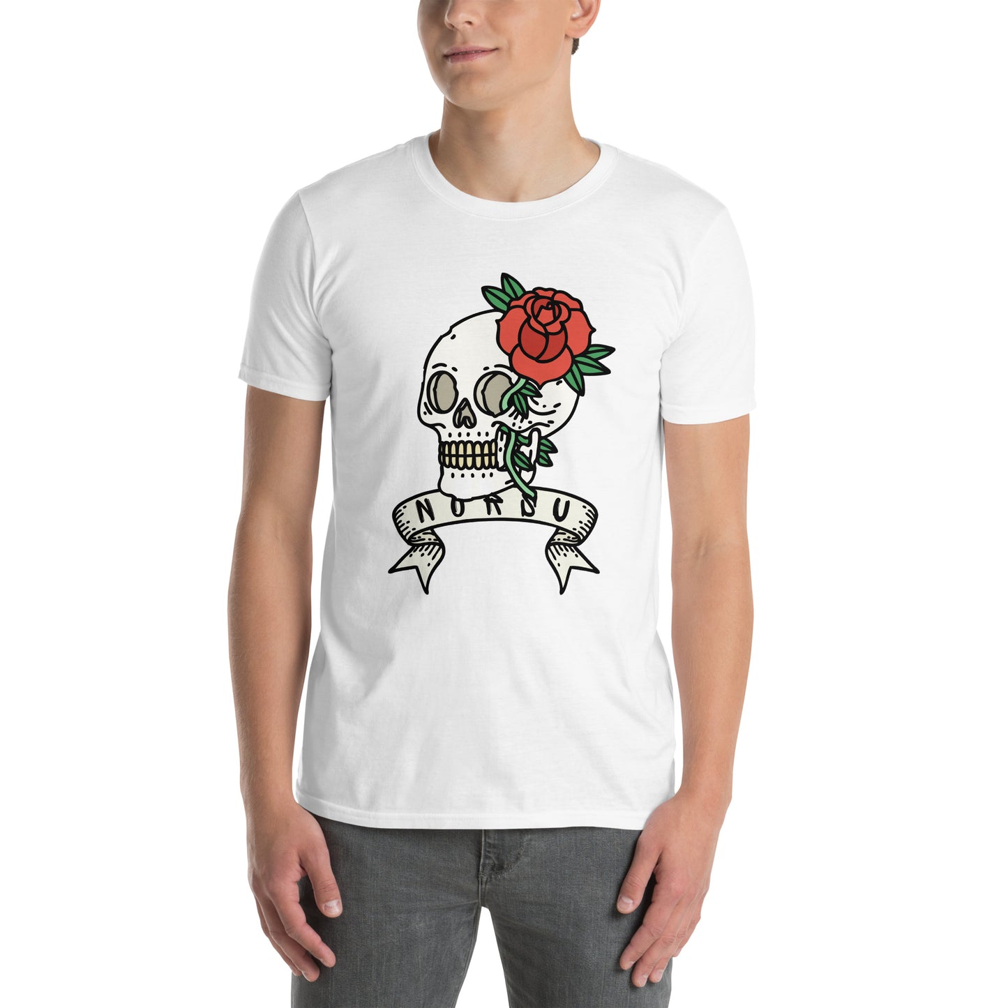 White Men's T-shirt - Skull with Roses