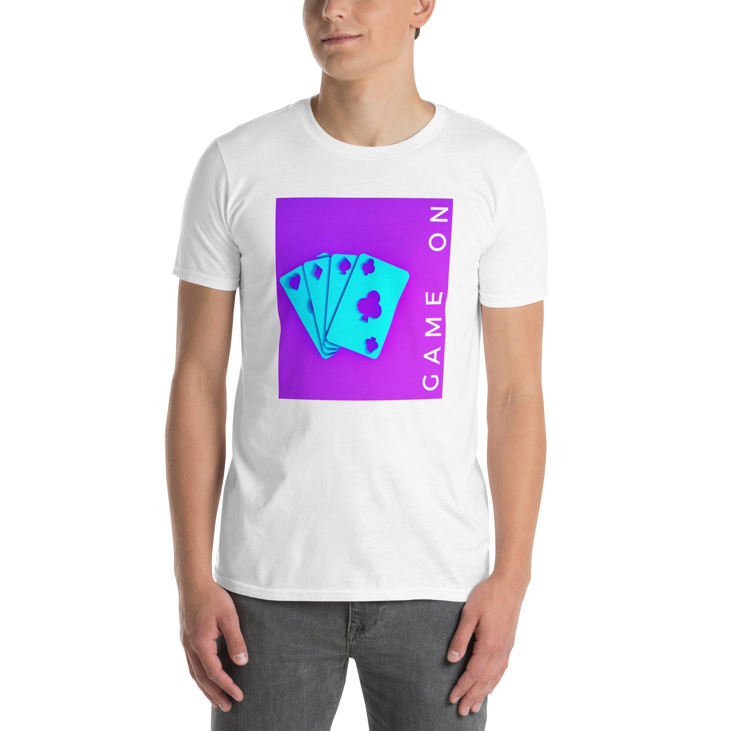 Λευκό Ανδρικό T-shirt - Μωβ Γαλάζια Τράπουλα Game On