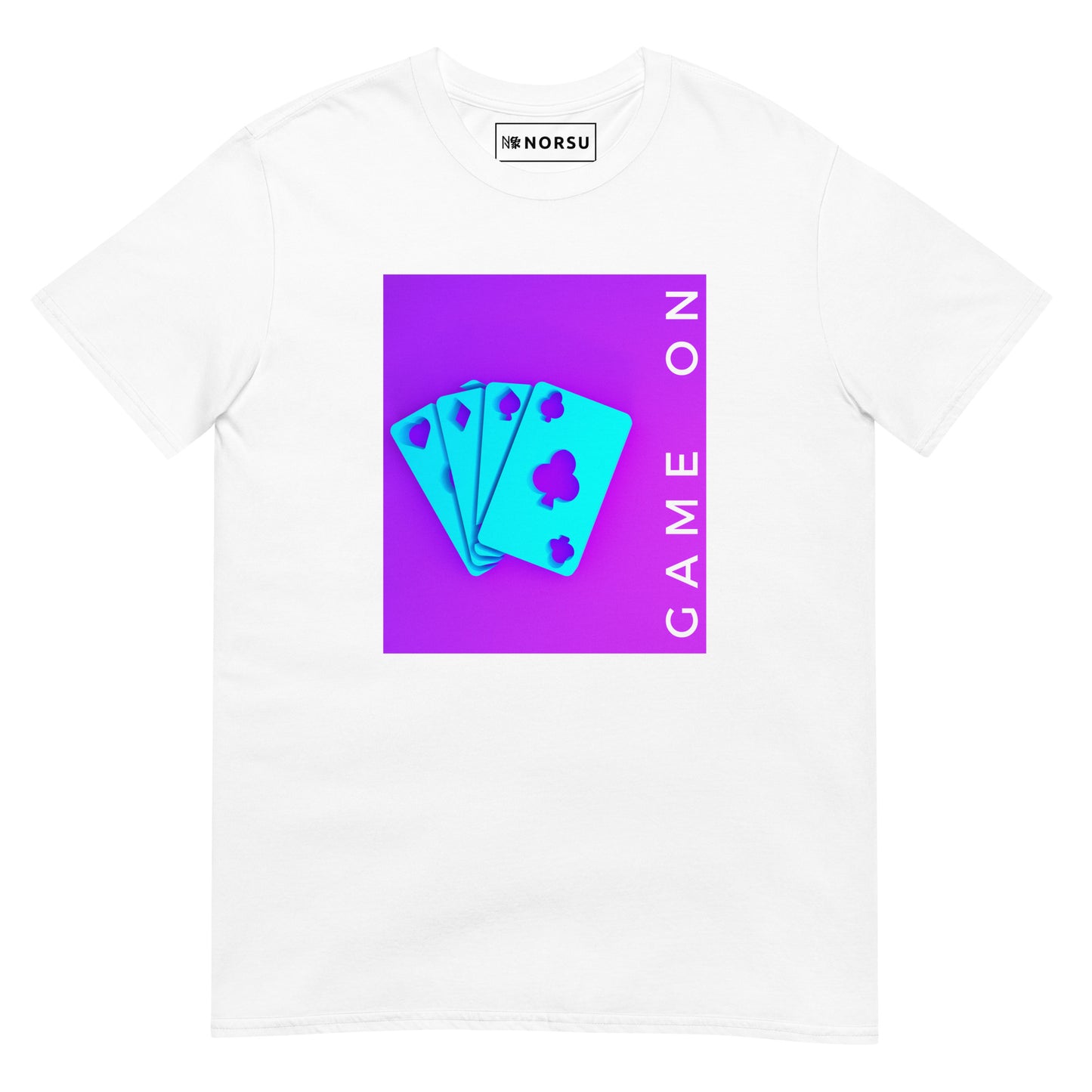 Λευκό Ανδρικό T-shirt - Μωβ Γαλάζια Τράπουλα Game On