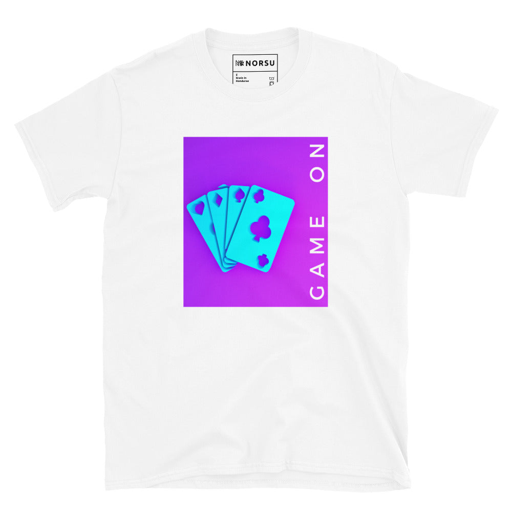 Λευκό Ανδρικό T-shirt - Μωβ Γαλάζια Τράπουλα Game On