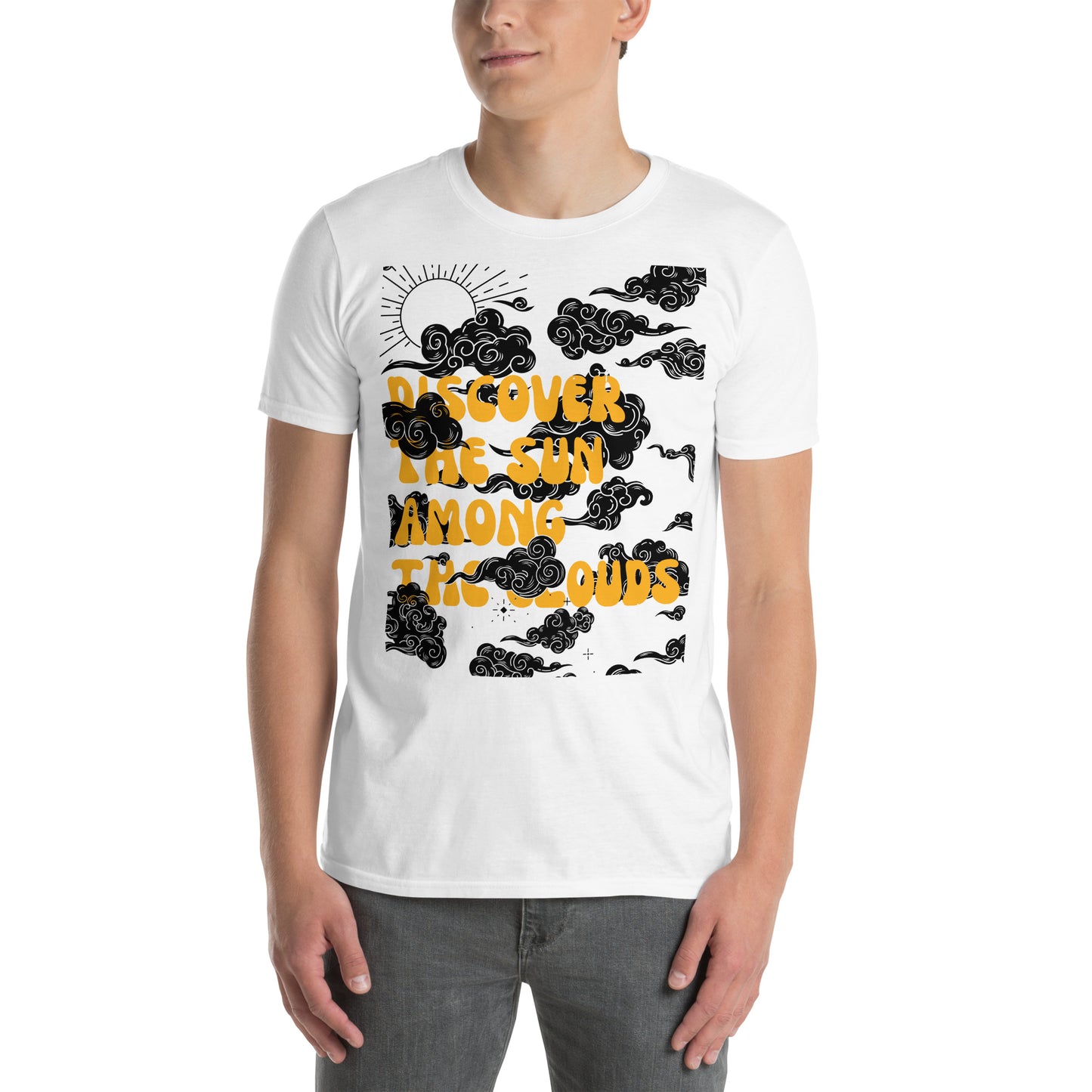 Λευκό Ανδρικό T-shirt - Discover the sun among the clouds