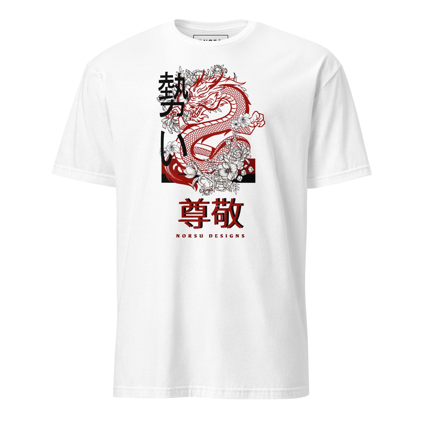 White Men's T-shirt - Respect (Sonkei) Japanese dragon design