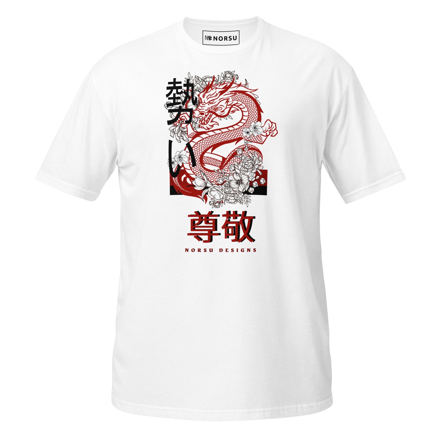 White Men's T-shirt - Respect (Sonkei) Japanese dragon design