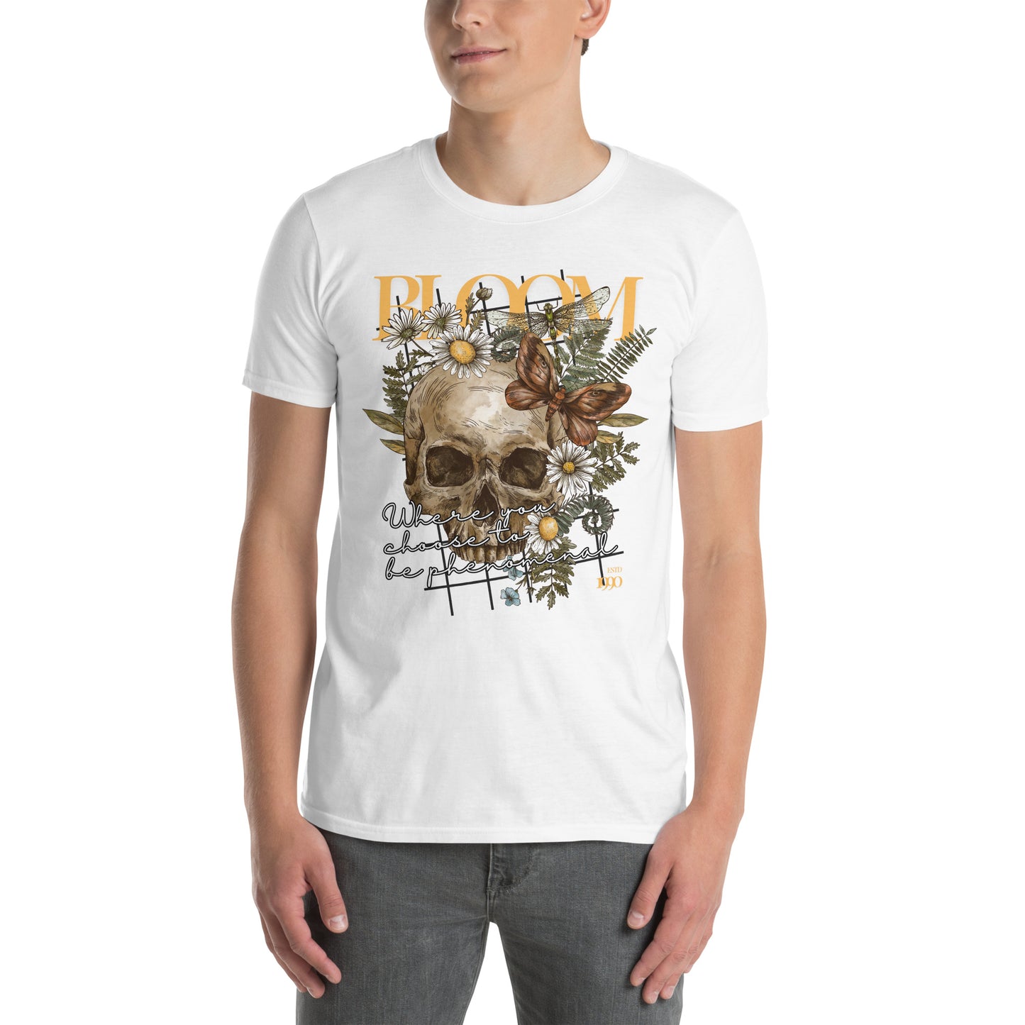 Λευκό Ανδρικό T-shirt - Νεκροκεφαλή Skull Bloom