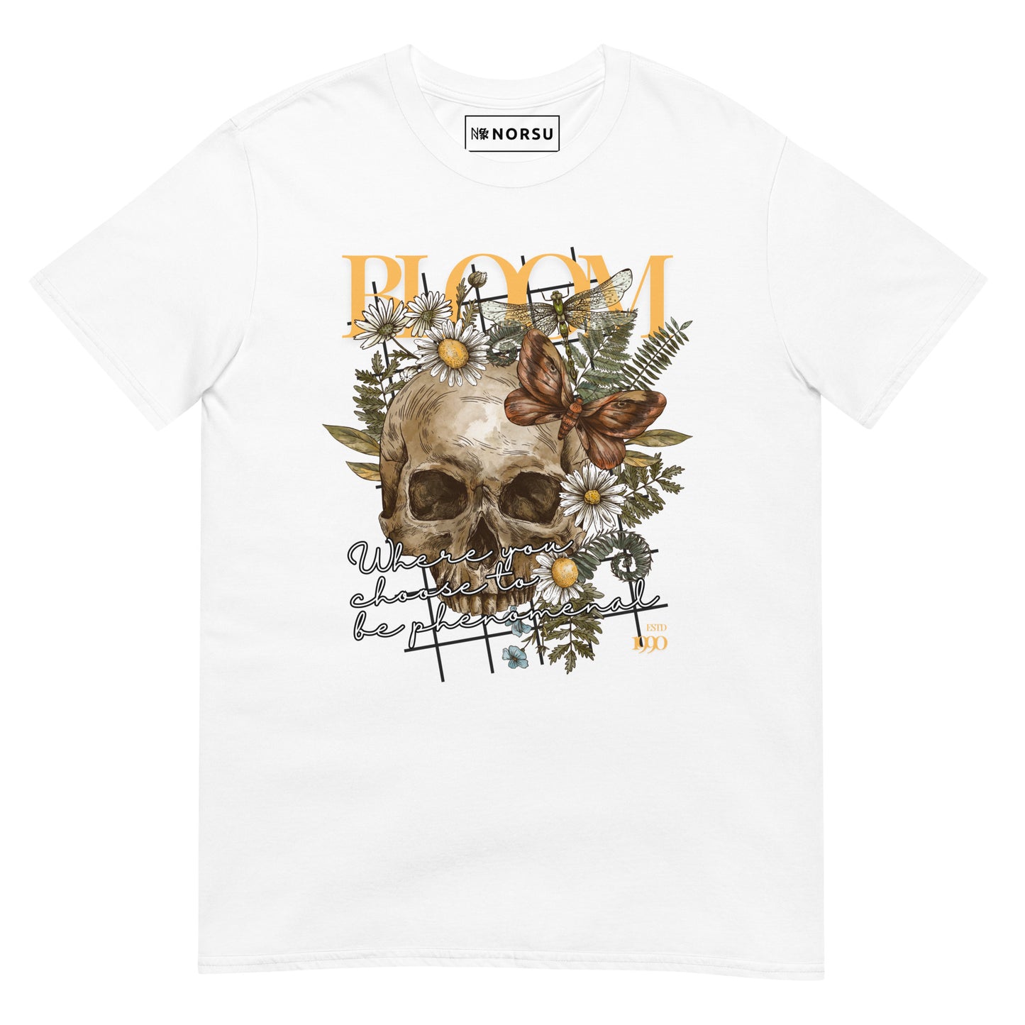Λευκό Ανδρικό T-shirt - Νεκροκεφαλή Skull Bloom