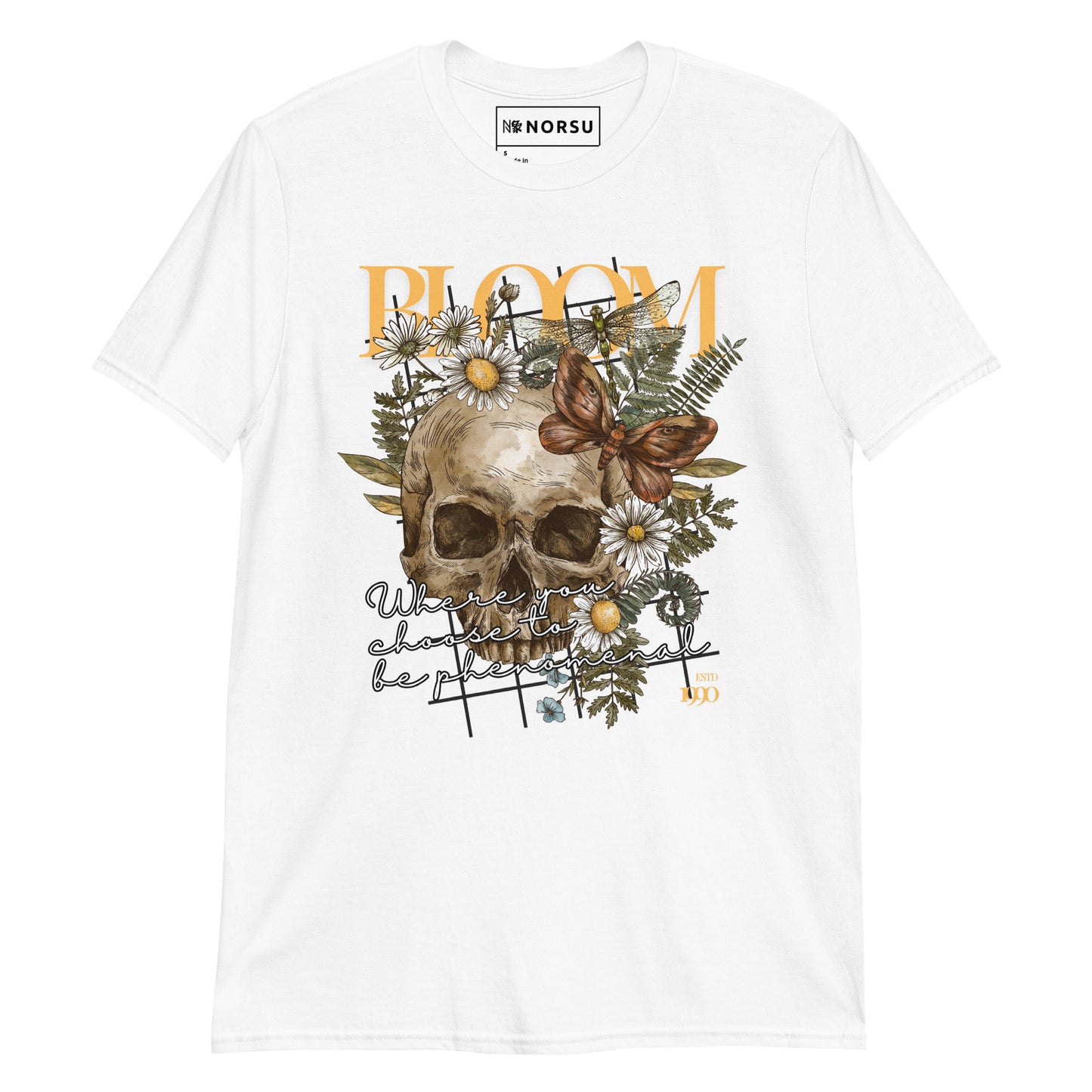 Λευκό Ανδρικό T-shirt - Νεκροκεφαλή Skull Bloom