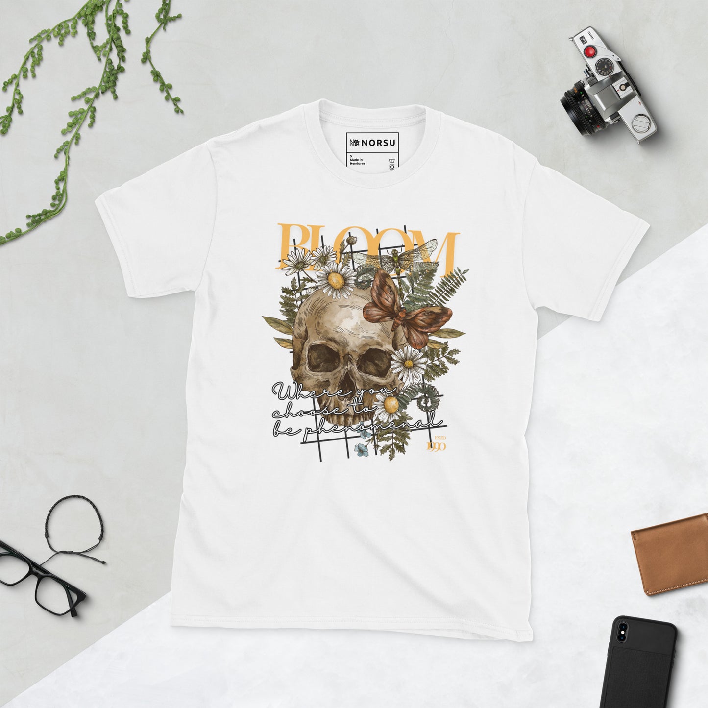 Λευκό Ανδρικό T-shirt - Νεκροκεφαλή Skull Bloom
