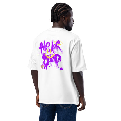 Oversized Λευκό Ανδρικό T-shirt - Μωβ Graffiti Never Stop Dreaming