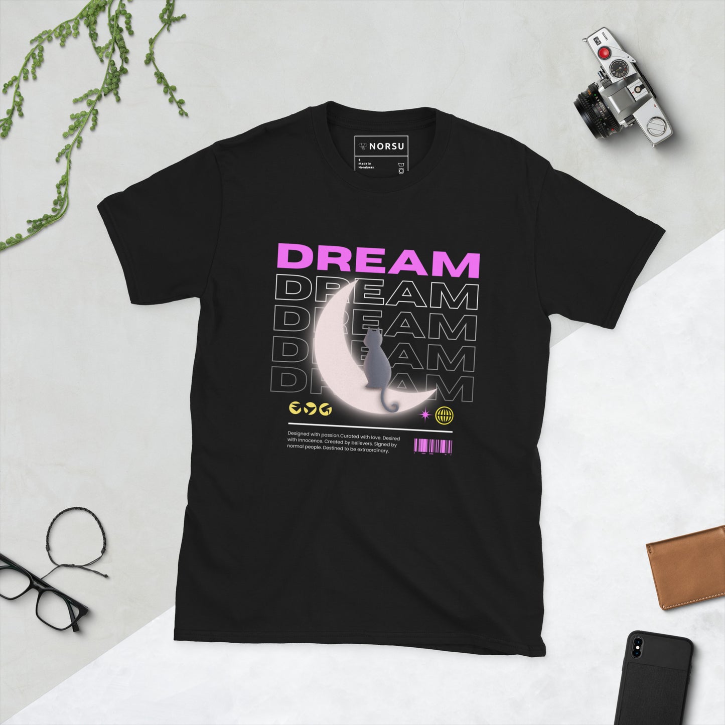 Μαύρο Ανδρικό T-shirt - Γάτα στο Φεγγάρι (A cat dreamin on the moon)