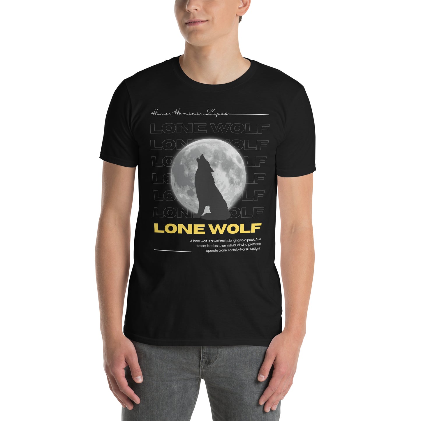 Μαύρο Ανδρικό T-shirt - Lone Wolf (Homo, Homini, Lupus)