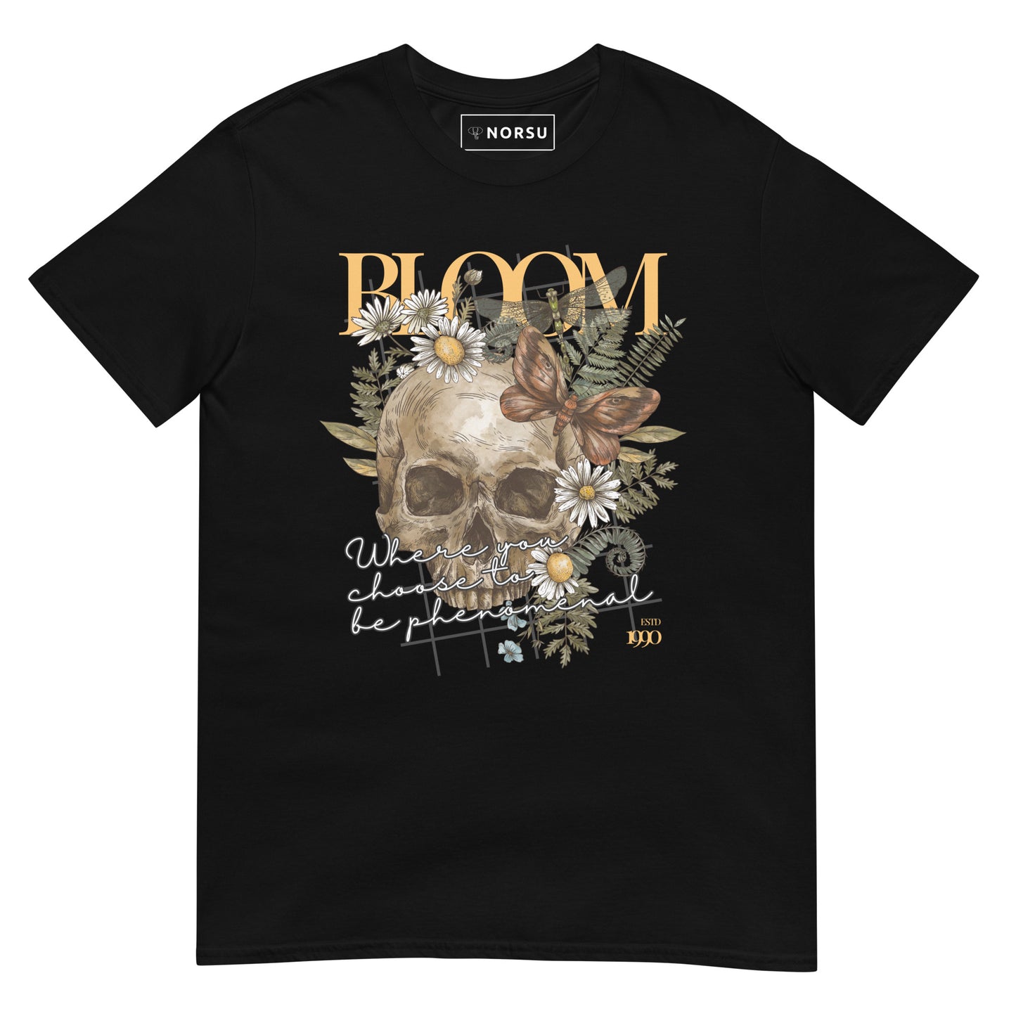 Μαύρο Ανδρικό T-shirt - Νεκροκεφαλή Skull Bloom