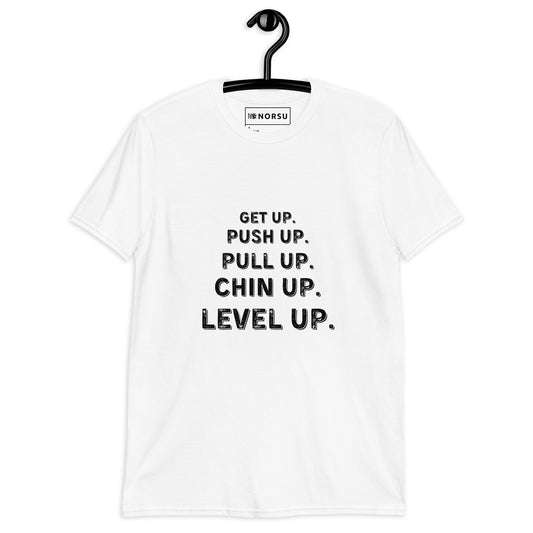 Λευκό Ανδρικό T-shirt - Get up, Push up, Pull up, Chin up, Level up