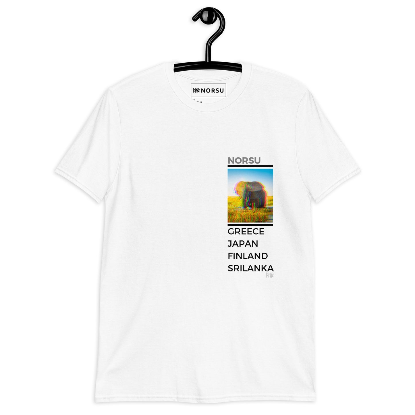 Λευκό Ανδρικό T-shirt - Ελέφαντας Greece, Japan, Finland, Sri Lanka