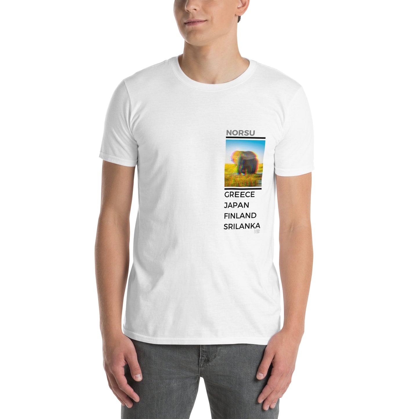 Λευκό Ανδρικό T-shirt - Ελέφαντας Greece, Japan, Finland, Sri Lanka