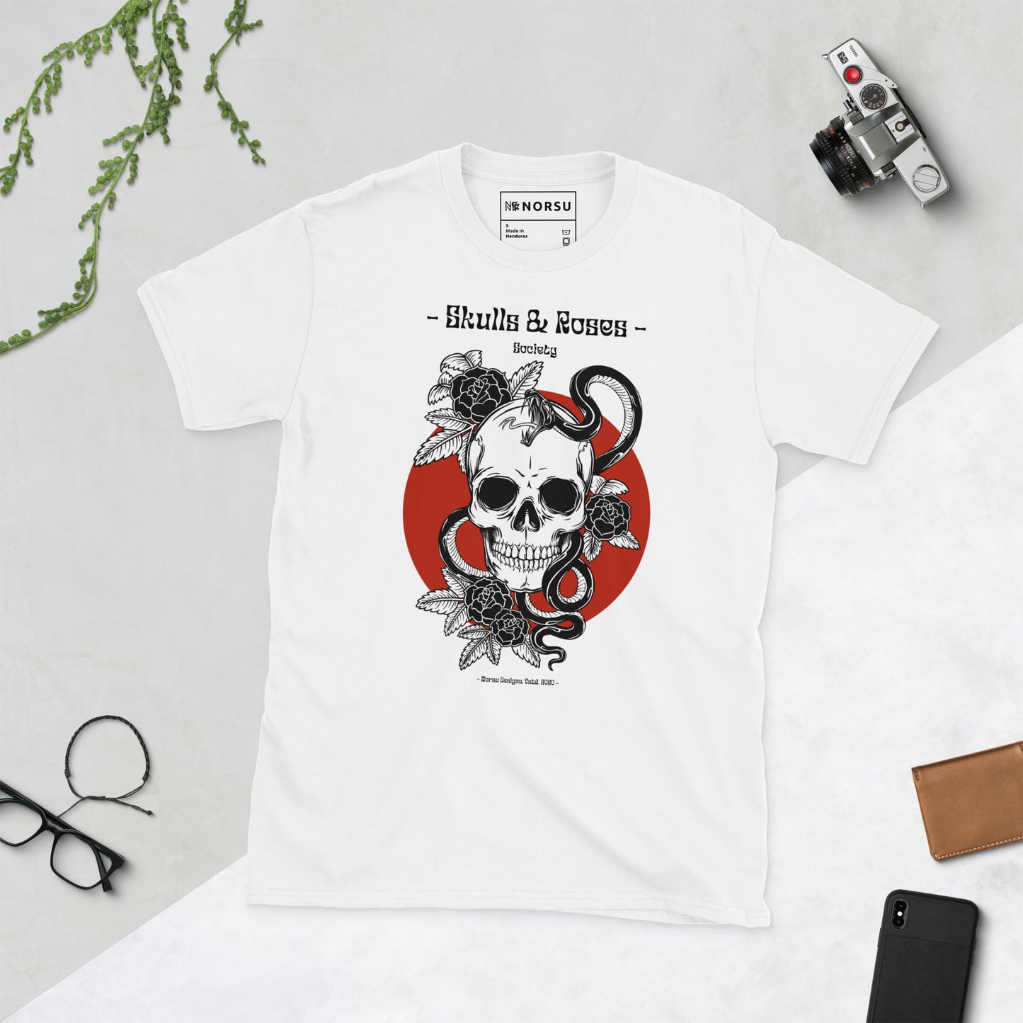 Λευκό Ανδρικό T-shirt - Nεκροκεφαλή Skulls & Roses Society