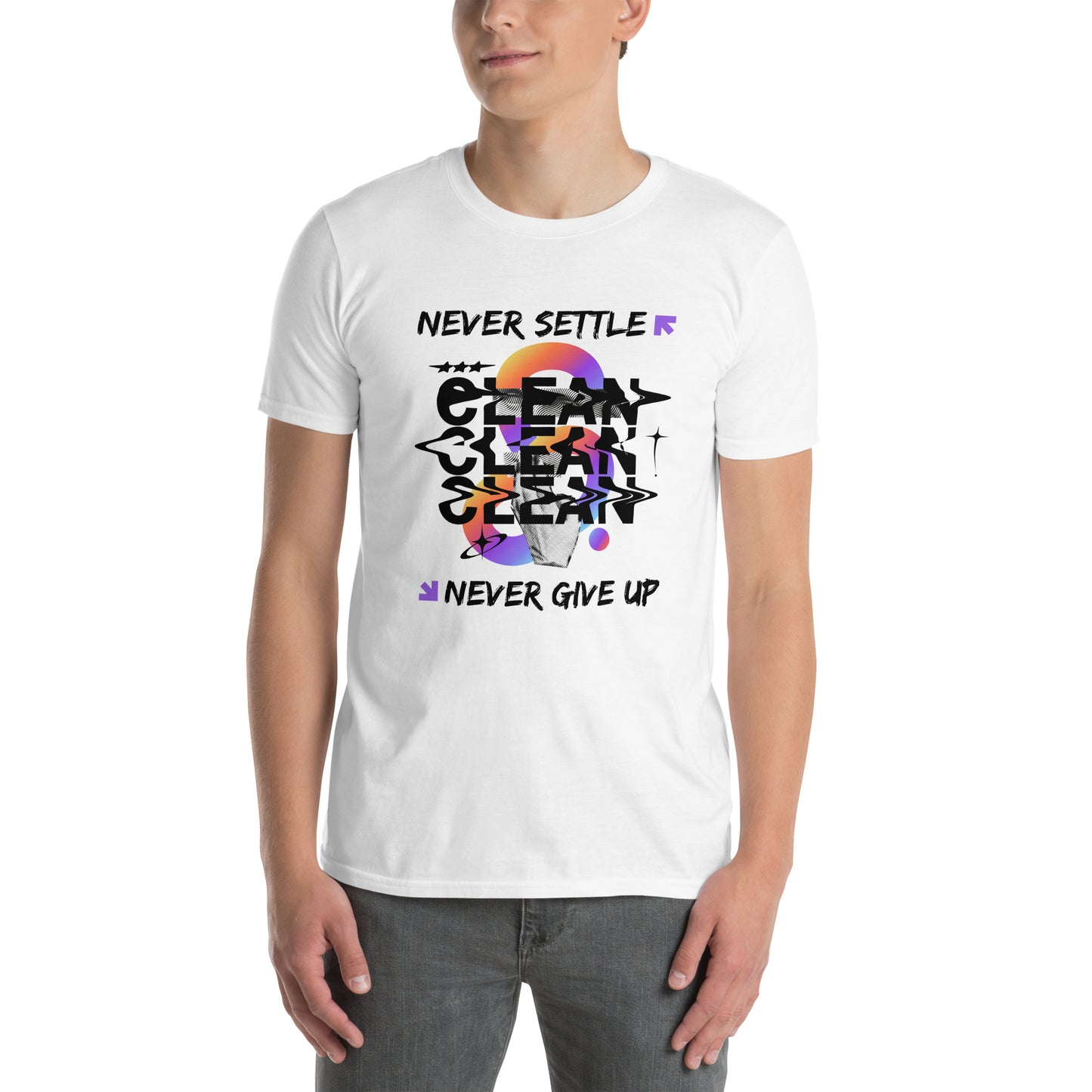 Λευκό Ανδρικό T-shirt - Never Settle, Never Give Up