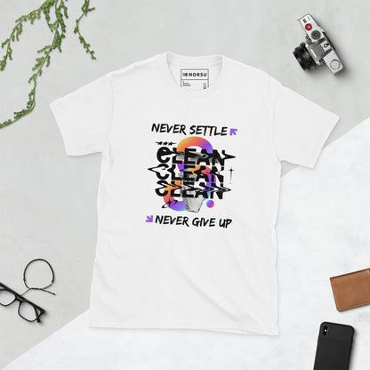 Λευκό Ανδρικό T-shirt - Never Settle, Never Give Up