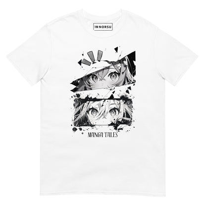 Λευκό Ανδρικό T-shirt - Ασπρόμαυρα Σκίτσα Anime Manga Tales