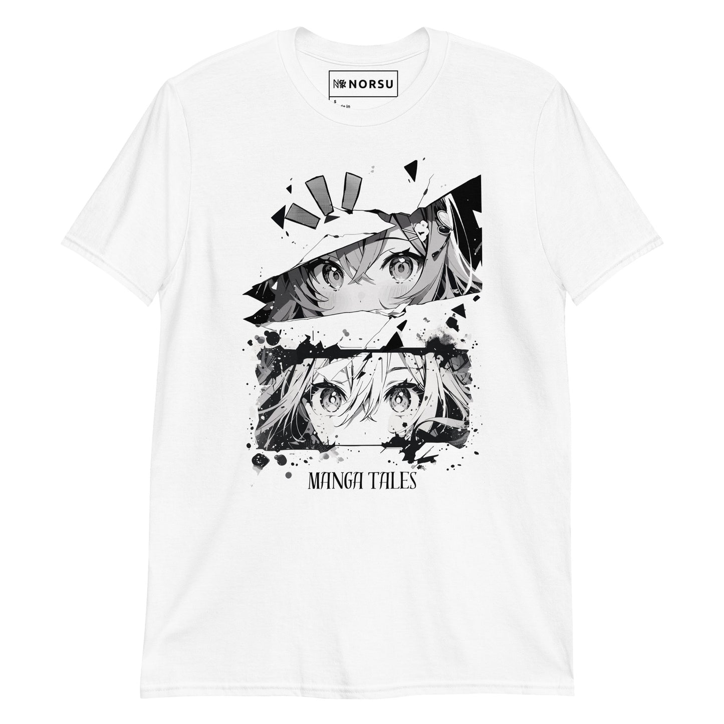 Λευκό Ανδρικό T-shirt - Ασπρόμαυρα Σκίτσα Anime Manga Tales