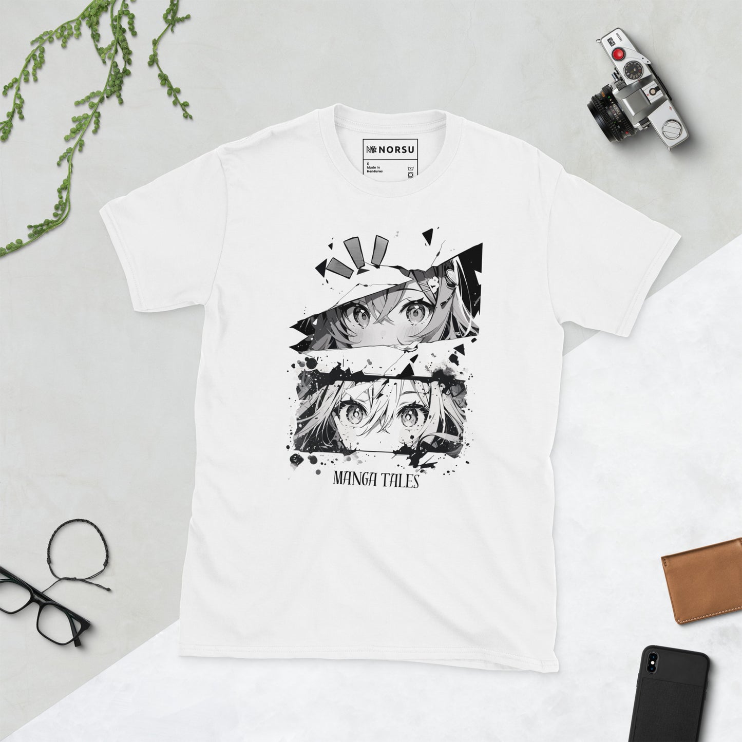 Λευκό Ανδρικό T-shirt - Ασπρόμαυρα Σκίτσα Anime Manga Tales