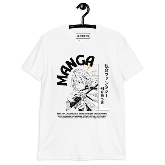 Λευκό Ανδρικό T-shirt - Ασπρόμαυρα Σκίτσα Manga Κόμιξ