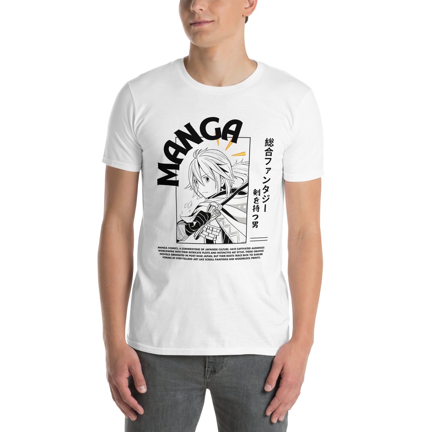 Λευκό Ανδρικό T-shirt - Ασπρόμαυρα Σκίτσα Manga Κόμιξ