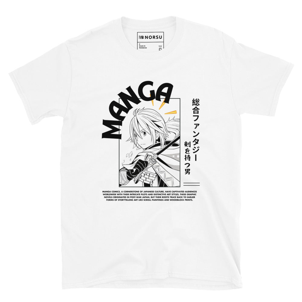 Λευκό Ανδρικό T-shirt - Ασπρόμαυρα Σκίτσα Manga Κόμιξ