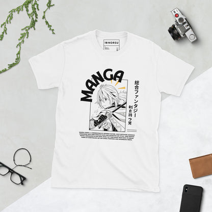 Λευκό Ανδρικό T-shirt - Ασπρόμαυρα Σκίτσα Manga Κόμιξ