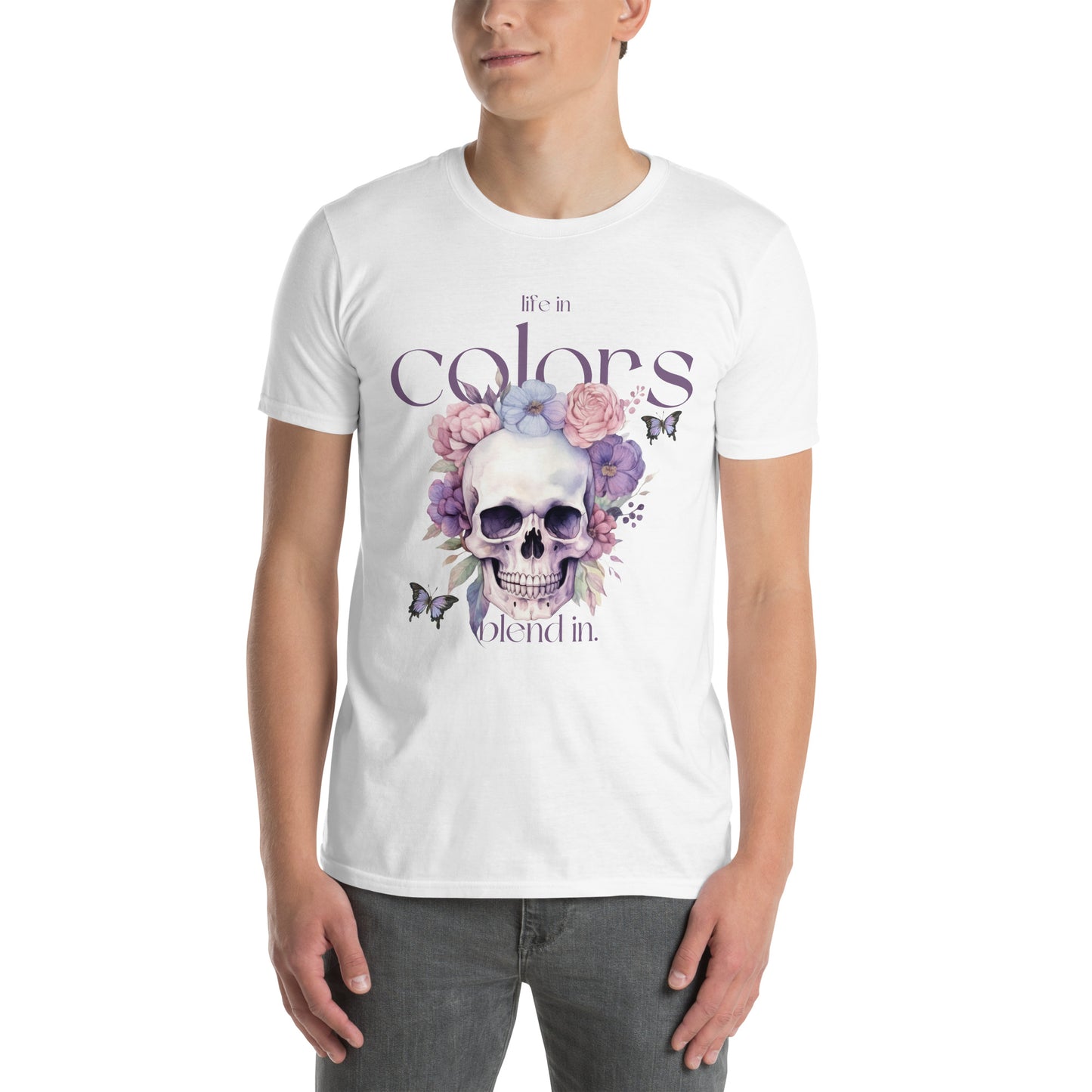 Λευκό Ανδρικό T-shirt - Νεκροκεφαλή Skull Life In Color