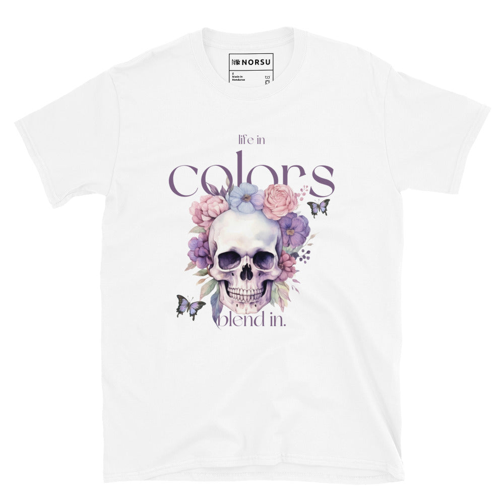 Λευκό Ανδρικό T-shirt - Νεκροκεφαλή Skull Life In Color