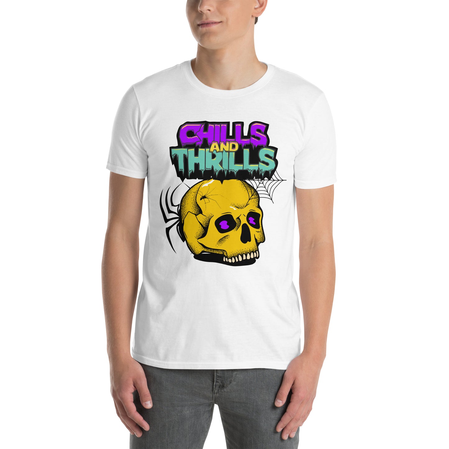 Λευκό Ανδρικό T-shirt - Νεκροκεφαλή Skull Chills & Thrills