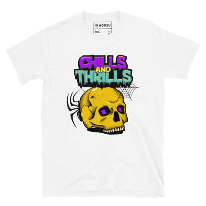 Λευκό Ανδρικό T-shirt - Νεκροκεφαλή Skull Chills & Thrills