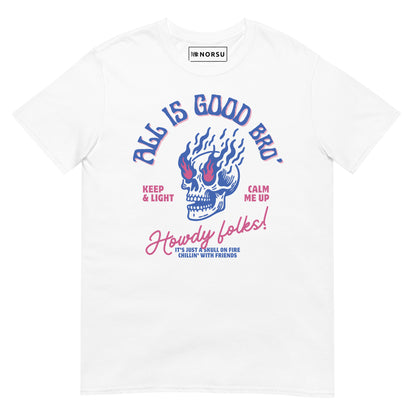 Λευκό Ανδρικό T-shirt - Νεκροκεφαλή Skull All Is Good Bro'